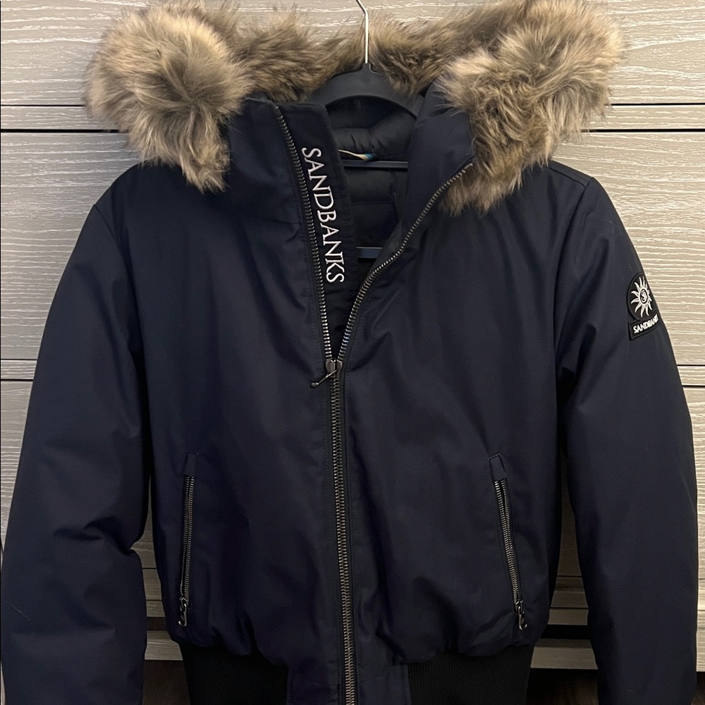 Sandbanks Navy Fur Hooded Jacket